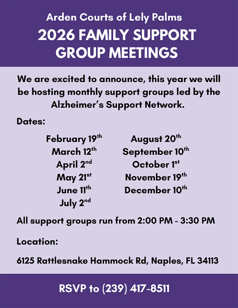 flyer for: Family Support Group hosted by Alzheimer's Support Network 