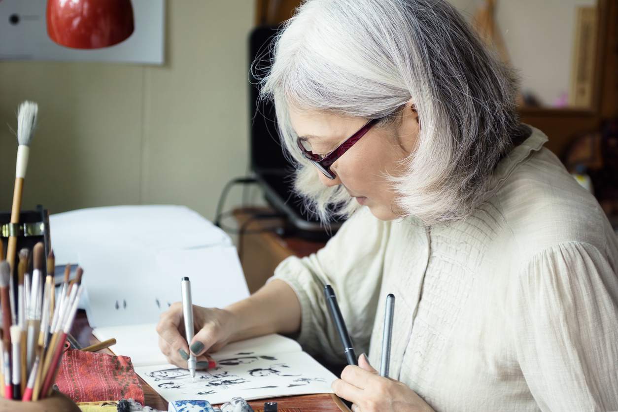 a woman creating art