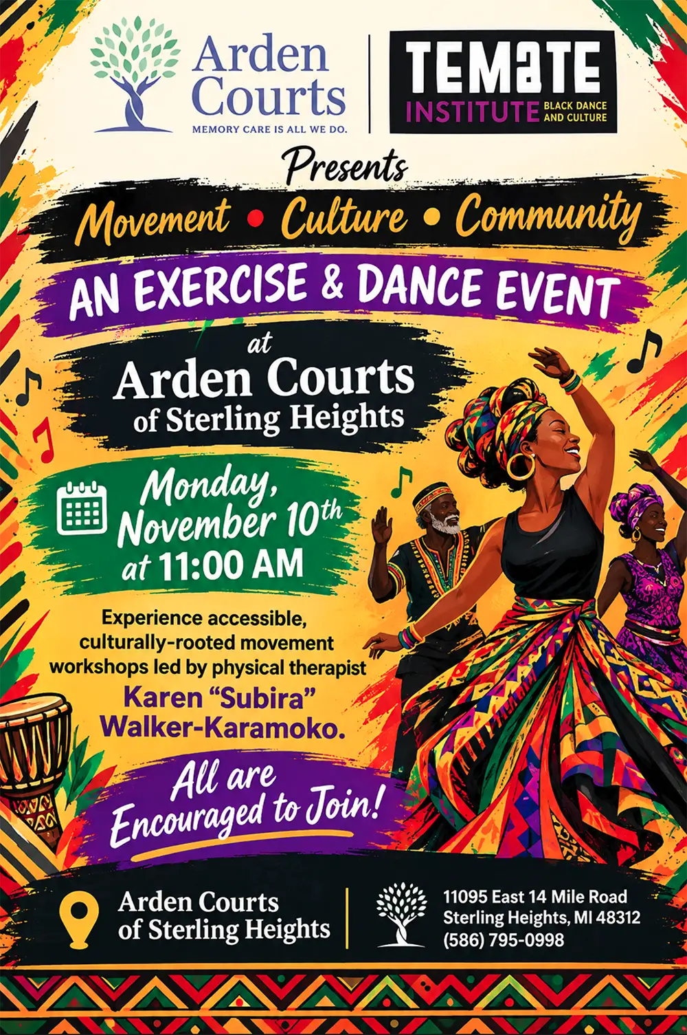 flyer for: Movement, Culture and Community Exercise and Dance Event