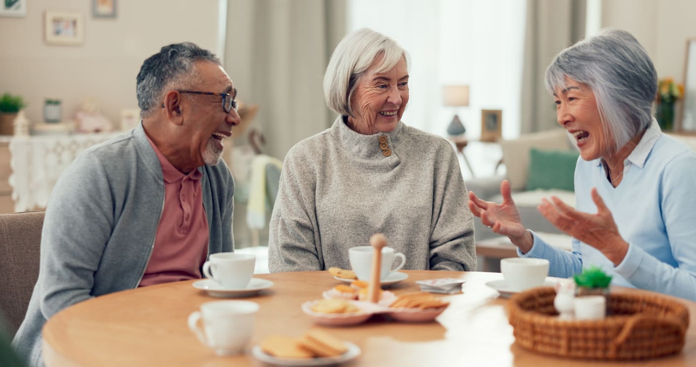 The Language of Growing Old senior friends enjoying food and drink
